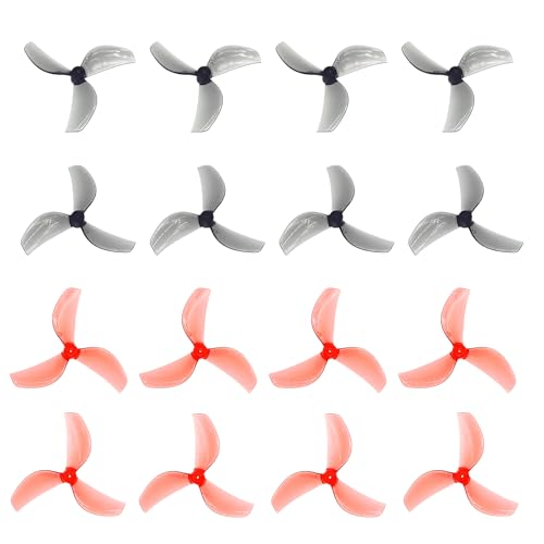 Gemfan Propeller mit 3 Flügeln, 45 mm, 16 Stück, mit 1,5 mm Schaftloch für RC FPV-Whoop-Drohne, Freestyle, Quadcopter, 8 CW, 8 CCW (4 Paar grau + 4 Paar rosa) von ZHUOYUEFSC