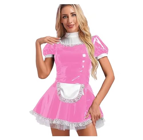 ZHUWWQPINGIKERKRW Damen-Kostüm aus Lackleder, Cosplay-Kostüm, V-Ausschnitt, kurzärmelig, Dienstmädchen-Rollenspiel-Outfit, Rosa, Größe XXL ZHUWWQPINGIKERKRW Damen-Kostüm aus Lackleder, Cosplay-Kostüm, V-Ausschnitt, kurzärmelig, Dienstmädchen-Rollenspiel-Outfit, Rosa, Größe XXL von ZHUWWQPINGIKERKRW
