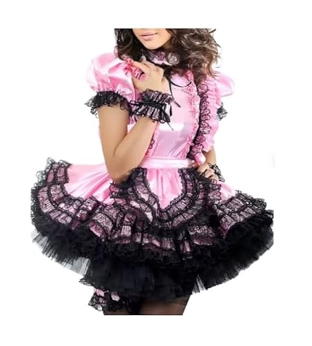 ZHUWWQPINGIKERKRW Mädchen Rosa Dünnes Satin Sissy Kleid Schwarz Dienstmädchen Rollenspiel Gothic Tanzkleid Rosa XXL von ZHUWWQPINGIKERKRW
