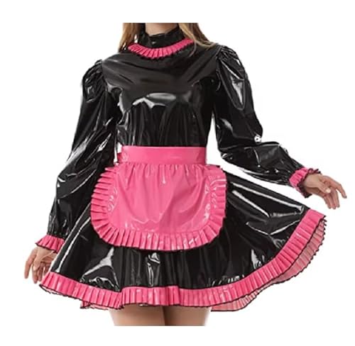 ZHUWWQPINGIKERKRW PVC-Dienstmädchen-Uniform für französische Dienstmädchen, Rollenspiele, Rosa, Größe XXL von ZHUWWQPINGIKERKRW