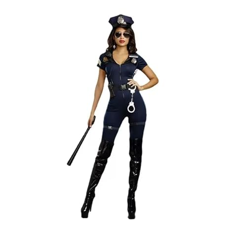 ZHUWWQPINGIKERKRW Polizeiuniform, Polizistin, Overall, Outfit, Kostüm, Halloween, Cosplay, Kostüm, Blau, Größe L von ZHUWWQPINGIKERKRW