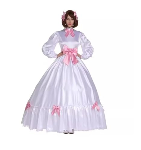 ZHUWWQPINGIKERKRW Sissy Girly Weißes Satinkleid, abschließbar, Dienstmädchen-Cosplay-Kostüm, maßgeschneidert, Weiß, Größe M von ZHUWWQPINGIKERKRW