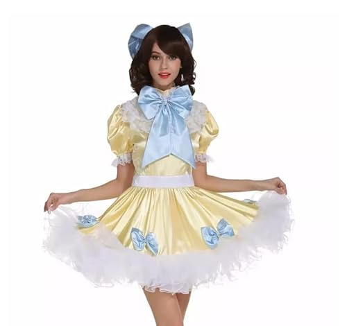 ZHUWWQPINGIKERKRW Sissy Maid Mädchen Kleid, abschließbar, Satin, Cosplay-Kostüme, tailliert, gelb, XXXL von ZHUWWQPINGIKERKRW