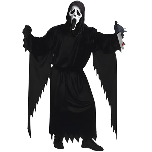 ZHYUGOYA Halloween Scream Kostüm, Ghost Face Kostüm mit Scream Maske Spielzeugmesser, Schauriges Ghost Face Costume, Screaming Kostüm Set für Halloween Karneval Cosplay (M) von ZHYUGOYA