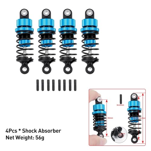 ZIBOXI Stoßdämpfer CVD Antriebswelle Batterie Montage Platte Suspension Arm for 1/10 Tamiya TT02 Volle Set Upgrade Teile(55MM Shock-Blue) von ZIBOXI