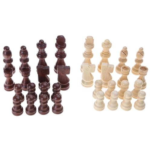 32 PCs Hölzerne Internationale Schachstücke Handgeschnitzte Schachspiel Bauern Figurstücke Schachbrettzubehör Langlebig von ZIDDAR