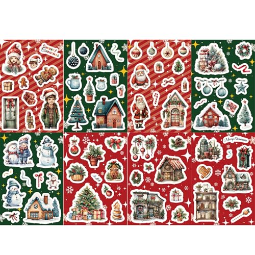 ZIDDAR Pack Von 8 Weihnachtsaufklebern Mit Santa Snowman Und Tree Designs Für Weihnachtsalben Und Kreative Projekte von ZIDDAR