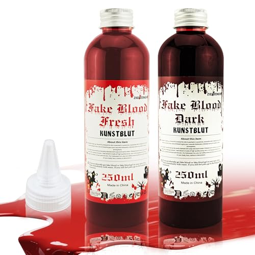 ZIENZENGYA 500ml Kunstblut Halloween Schminke, Theaterblut Filmblut, Fake Blood Abwaschbar Blutstropfen für Karneval Theater Unfug Zombie Vampir Clown Monster Cosplay Spezialeffekte Make Up von ZIENZENGYA