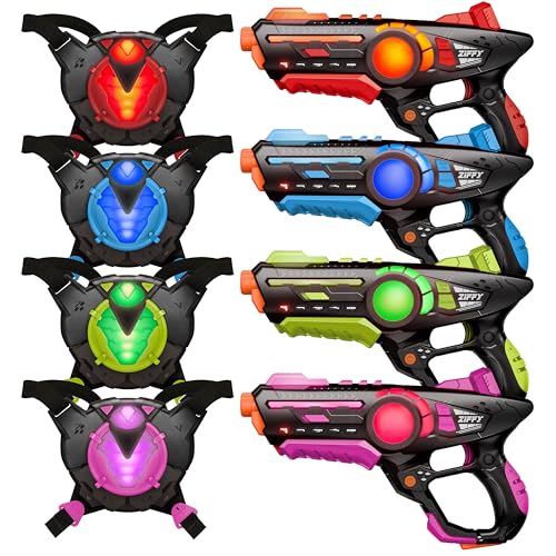 ZIFFY Laser Tag Guns Set mit 4 Westen,Mehrspieler-Lasertag-Schießspiel für Kinder und Erwachsene,Familienspiele für drinnen und draußen,Gruppenaktivität, Geburtstagsgeschenk für Jungen ab 8 Jahren von ZIFFY