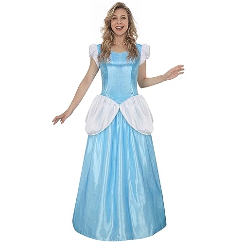 ZIFUNMUR Verzaubertes Cinderella-Prinzessin-Kostüm für Erwachsene, Damen, Blau, Deluxe, Halloween, Cosplay, Party, Ballkleid, Rock (XS) von ZIFUNMUR