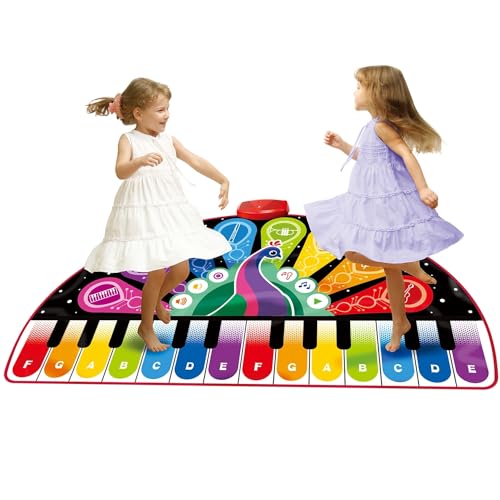ZIPPY MAT Klaviermatte für Kinder, riesige musikalische Keyboard-Bodenspielmatte, 24 Tasten, 10 eingebaute Lieder, 8 Instrumente, inkl. Liederbuch, Pfau-Tanz-Geschenk für Jungen Mädchen Kleinkinder von ZIPPY MAT