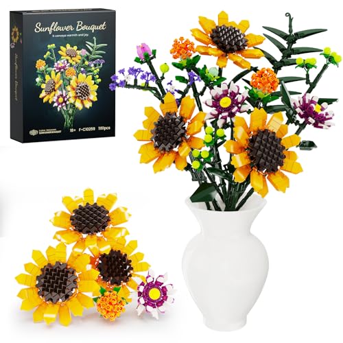 ZIQILIGHTING Sonnenblumenstrauß-Bausatz, Botanischen Blumensammlungsblöcken, für Erwachsene, Frauen und Teenager-Mädchen ab 8 Jahren, künstliche Blumendekoration zum Valentinstag (1161 PCS) von ZIQILIGHTING