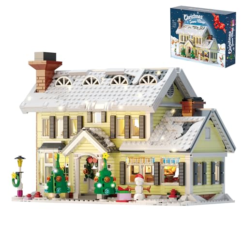 ZIQILIGHTING Weihnachtshaus-Baukasten, Weihnachts-Schneedorf-Spielset mit LED-Licht, Display-Weihnachtsspielzeug für Sammler, Teenager und Erwachsene（1156 PCS） von ZIQILIGHTING
