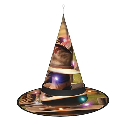 ZISHAK Cowgirl-Stiefel-Hut auf Bauernhöfen, Halloween-Hexenhut, beleuchtetes Accessoire, perfekt für Partys und Rollenspiele von ZISHAK