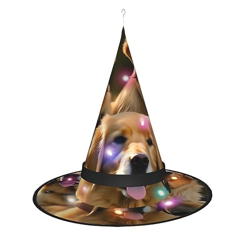 ZISHAK Golden Retrievers Halloween-Hexenhut, beleuchtetes Accessoire, perfekt für Partys und Rollenspiele von ZISHAK