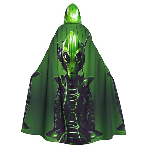 ZISHAK Grüner Alien-Umhang mit langen Ohren für Erwachsene, Hexenumhang für festliche Anlässe, perfekt für Halloween und Cosplay-Events, Grünes Alien mit langen Ohren, Einheitsgröße von ZISHAK