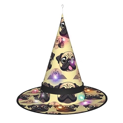 ZISHAK Viele niedliche Mops-Halloween-Hexenhut, beleuchtetes Accessoire, perfekt für Partys und Rollenspiele von ZISHAK