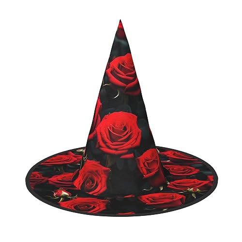 ZISHAK Viele rote Rosen trendiger Halloween-Hexenhut für Frauen – ultimativer Partyhut für das beste Halloween-Kostüm-Ensemble von ZISHAK