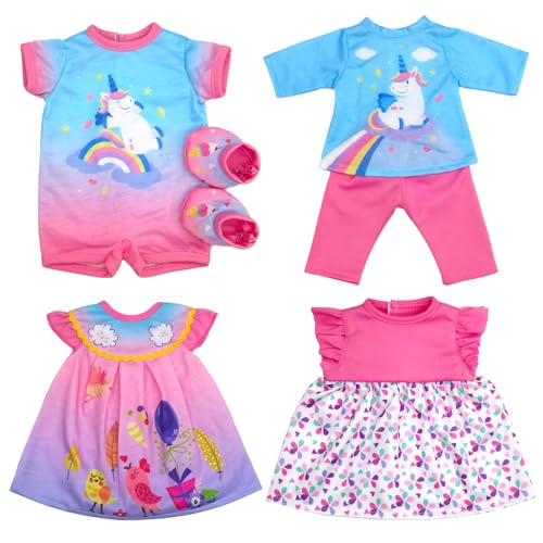 ZITA ELEMENT 4 Stück Babypuppenkleidung für 33–40,6 cm Puppen, 6 Stück 35,6 cm Puppenkleidung, Zubehör, Kleid-Outfits enthalten Röcke, Oberteile, Hosen, Overall (keine Puppe) von ZITA ELEMENT