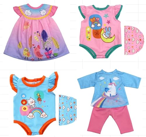 Zita Element 4 Set Babypuppenkleidung für 13-16 Zoll Puppen Puppenkleidung Zubehör enthalten Onesies, Hut, Kleid, Langarm-Top, lange Hose, für Weihnachtsgeburtstagsgeschenke (Doll nicht enthalten) von ZITA ELEMENT