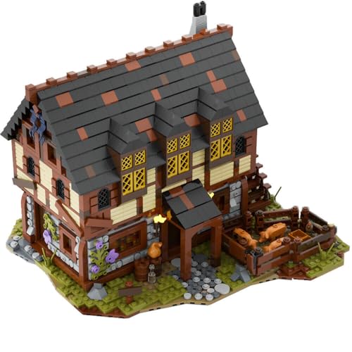 Modulares Gebäude – Mittelalterliches Haus- und Bauernhofmodell mit Innenraum 3124 Teile MOC ab 18 Jahren von ZITIANYOUBUILD