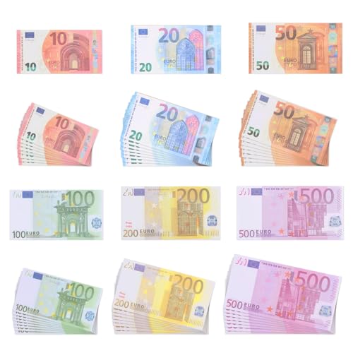 Fake Geld Set, Kinder Fake Geldscheine, Prop Money, für Geschäfte und Studien(25 x 10€, 20€, 50€, 100€, 200€, 500€) von ZITUZY