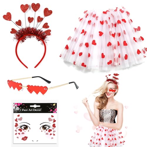 ZITUZY Amor Kostüme Accessoires, Amor Kostüm Damen, Herzchen Tutu, Valentinstag Herz Stirnband Pailletten, Herzbrille Herz Gesichttattoos, Amor-Kostüm für Valentinstag Karneval Mottoparty Cosplay ZITUZY Amor Kostüme Accessoires, Amor Kostüm Damen, Herzchen Tutu, Valentinstag Herz Stirnband Pailletten, Herzbrille Herz Gesichttattoos, Amor-Kostüm für Valentinstag Karneval Mottoparty Cosplay von ZITUZY