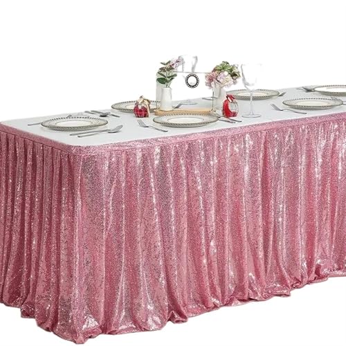 ZIUBMVDYC Tisch-Rock, 14ft rote Pailletten Rechteck quadratisch rund Glitter Tischdecke for Hochzeit Party Abendessen Weihnachtsdekoration(Pink,70x426cm) von ZIUBMVDYC