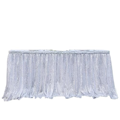 ZIUBMVDYC Tisch-Rock, 14ft rote Pailletten Rechteck quadratisch rund Glitter Tischdecke for Hochzeit Party Abendessen Weihnachtsdekoration(Silvery,70x426cm) von ZIUBMVDYC