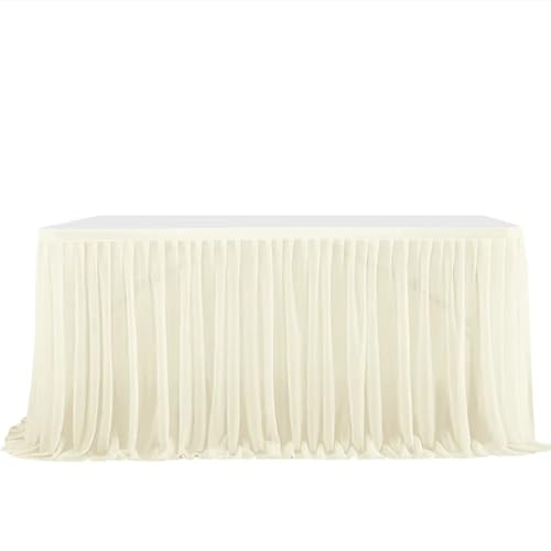 ZIUBMVDYC Tisch-Rock, Glitter Perle Chiffon Esszimmer for Hochzeit Party Dessert Bankett Tisch Dekor(Begie,77x275cm 9FT) von ZIUBMVDYC