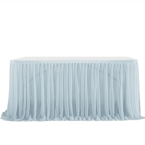 ZIUBMVDYC Tisch-Rock, Glitter Perle Chiffon Esszimmer for Hochzeit Party Dessert Bankett Tisch Dekor(Grey Blue,77x275cm 9FT) von ZIUBMVDYC