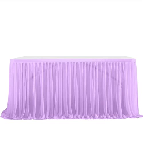 ZIUBMVDYC Tisch-Rock, Glitter Perle Chiffon Esszimmer for Hochzeit Party Dessert Bankett Tisch Dekor(Light Purple,77x275cm 9FT) von ZIUBMVDYC