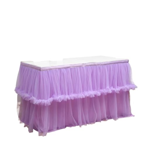 ZIUBMVDYC Tisch-Rock, Partys Hochzeit Tüll Esstisch Dekoration Tisch Abdeckung for Hochzeit Empfang Bankett(Purple,77cmx185cm 6FT) von ZIUBMVDYC
