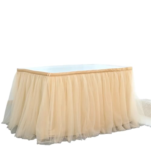 ZIUBMVDYC Tisch-Rock, Partys Tisch Mesh Plissee Tischdecke Tutu Tüll for Geburtstag Party(Champagne,280 * 76) von ZIUBMVDYC