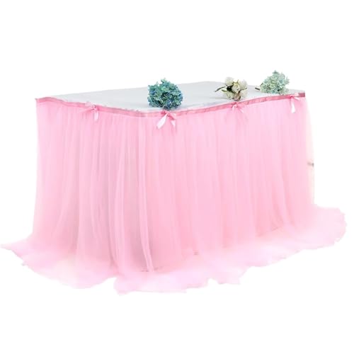 ZIUBMVDYC Tisch-Rock, Partys Tisch Mesh Plissee Tischdecke Tutu Tüll for Geburtstag Party(Pink,280 * 76) von ZIUBMVDYC