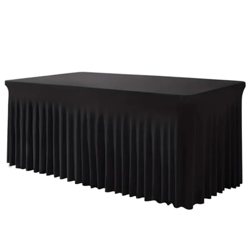 ZIUBMVDYC Tisch-Rock, Rechteckige, Polyester-Tischdecken, Schwarze Tischdecke for 6-Fuß-Tische mit Rock, Spandex-Tischdecke(Black) von ZIUBMVDYC