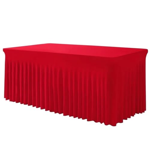ZIUBMVDYC Tisch-Rock, Rechteckige, Polyester-Tischdecken, Schwarze Tischdecke for 6-Fuß-Tische mit Rock, Spandex-Tischdecke(Red) von ZIUBMVDYC