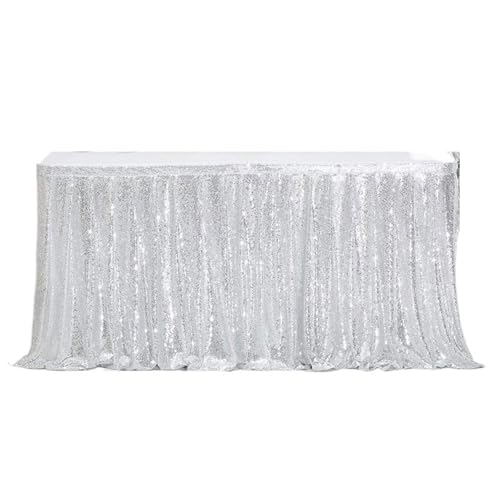 ZIUBMVDYC Tisch-Rock, Rechteckige Glitter Pailletten for Hochzeit Geburtstag Party Zubehör Home Dekoration(Silvery,70x250cm) von ZIUBMVDYC