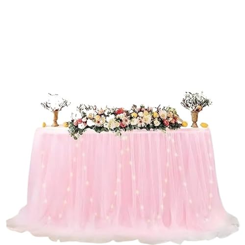 ZIUBMVDYC Tisch-Rock, Tüll Gold-umrandeten Mesh Hochzeit Party Dekoration Hotel Lieferungen Mesh Tisch Abdeckung(C,6FT(183cmx77cm)) von ZIUBMVDYC