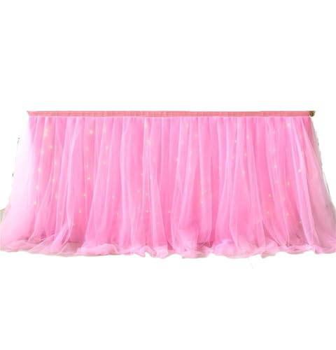 ZIUBMVDYC Tisch-Rock, Tüll Gold-umrandeten Mesh Hochzeit Party Dekoration Hotel Lieferungen Mesh Tisch Abdeckung(D,9FT(275cmx77cm)) von ZIUBMVDYC