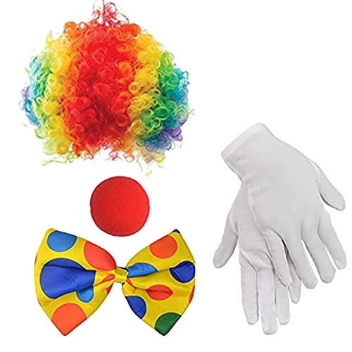 ZIUTPDAX Clown KostüM Clown PerüCke Clown Nase ZubehöR Fliege WeißE Handschuhe für Damen Herren Erwachsene Karnevalsparty von ZIUTPDAX