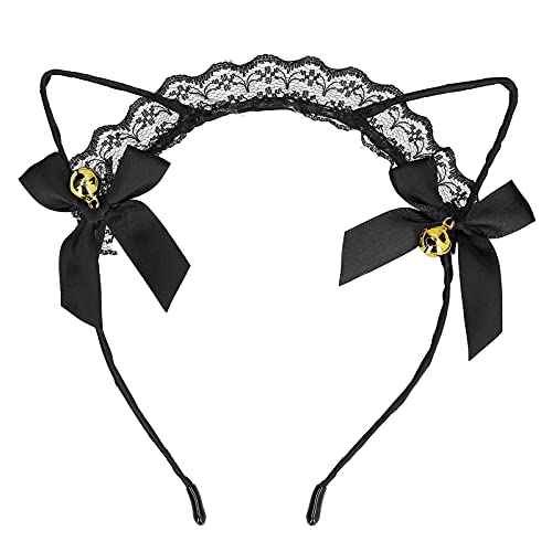 ZIXINNKC Katzenohren Stirnband hohle Katzenohren Frauen Kopfbedeckung mit Bell Party Cosplay täglich Schwarz schwarz von ZIXINNKC