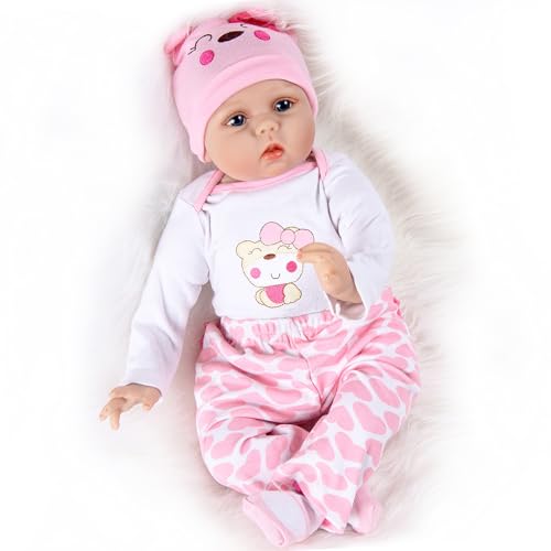 ZIYIUI Lifelike Reborn Baby - 22 Zoll Realistic Reborn Baby Mädchen Weiche Silikonpuppe Handgefertigt Reborn Puppe Toddler Mit Zubehör-Geeignet für Kinder ab 3 Jahren Puppe Mädchen 55cm von ZIYIUI