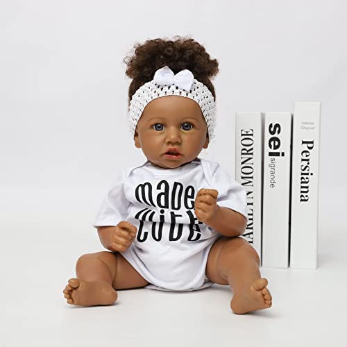 ZIYIUI 22 Zoll 55cm Reborn Baby Puppen Kind Simulation Mädchen Weiche Silikon Vinyl Handgemachtes Kleinkind Spielzeug Geschenk（Schwarze Haut） von ZIYIUI