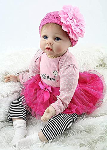 ZIYIUI 22zoll-55cm Reborn Baby Mädchen Anatomisch korrekte Babypuppen Reborn Baby Toddler Vinyl Silikon Body Girl Puppe mit Kleidungsset und Dummy Set Spielzeug von ZIYIUI