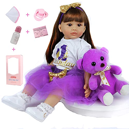 ZIYIUI 24 Zoll 60 cm Realistische Reborn Babypuppen Kleinkind Weiche Silikon Vinyl Reborn Baby Mädchen Dolls with Lange Haare Kind Geschenke Realistisch Handgemacht Spielzeug Geschenke von ZIYIUI