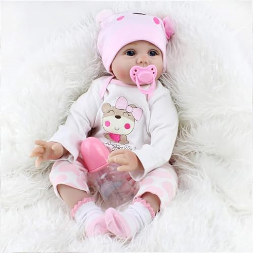 ZIYIUI Reborn Babys Puppe Lebensecht Mädchen 22Zoll 55cm Realistisch Weiches Vinylsilikon Reborn Puppen Neugeborene wie Echtes Baby in Rosa Kleidern von ZIYIUI