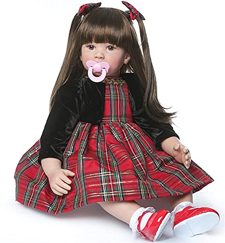 ZIYIUI Reborn Baby Puppe Mädchen 60 cm Reborn Babies Puppen aus weichem Silikon Vinyl realistisch Karierter Rock für langes Haar Kleinkind Spielzeug Geschenke für Kinder ab Reborn Babys von ZIYIUI