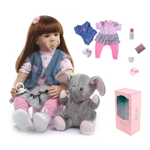 ZIYIUI Reborn Babypuppe Mädchen 60cm 24 Zoll Lebensecht Baby Reborn Silikon Handgefertigt Baby Mädchen Puppen ​ Mit Baby-Elefantenpuppenzubehör von ZIYIUI