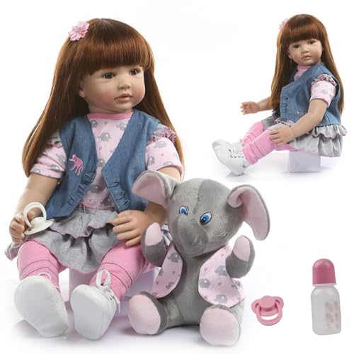 ZIYIUI Reborn Puppen Mädchen 60cm Lebensechte Silikon Reborn Babypuppen 24 Zoll Langes Haar Mädchen Reborn Spielzeug Für Kinder von ZIYIUI